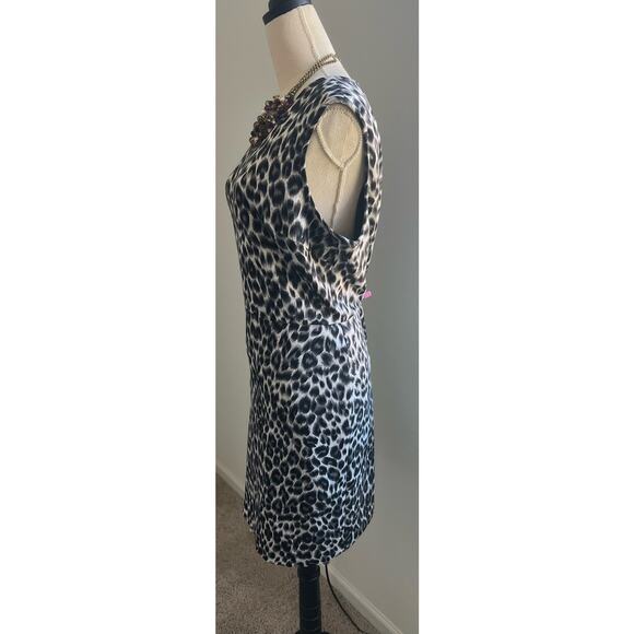 Chaus Animal Print Black Gray Back Zipper Sleeveless Sheath MIDI Dress Sz 16 - Picture 2 of 8